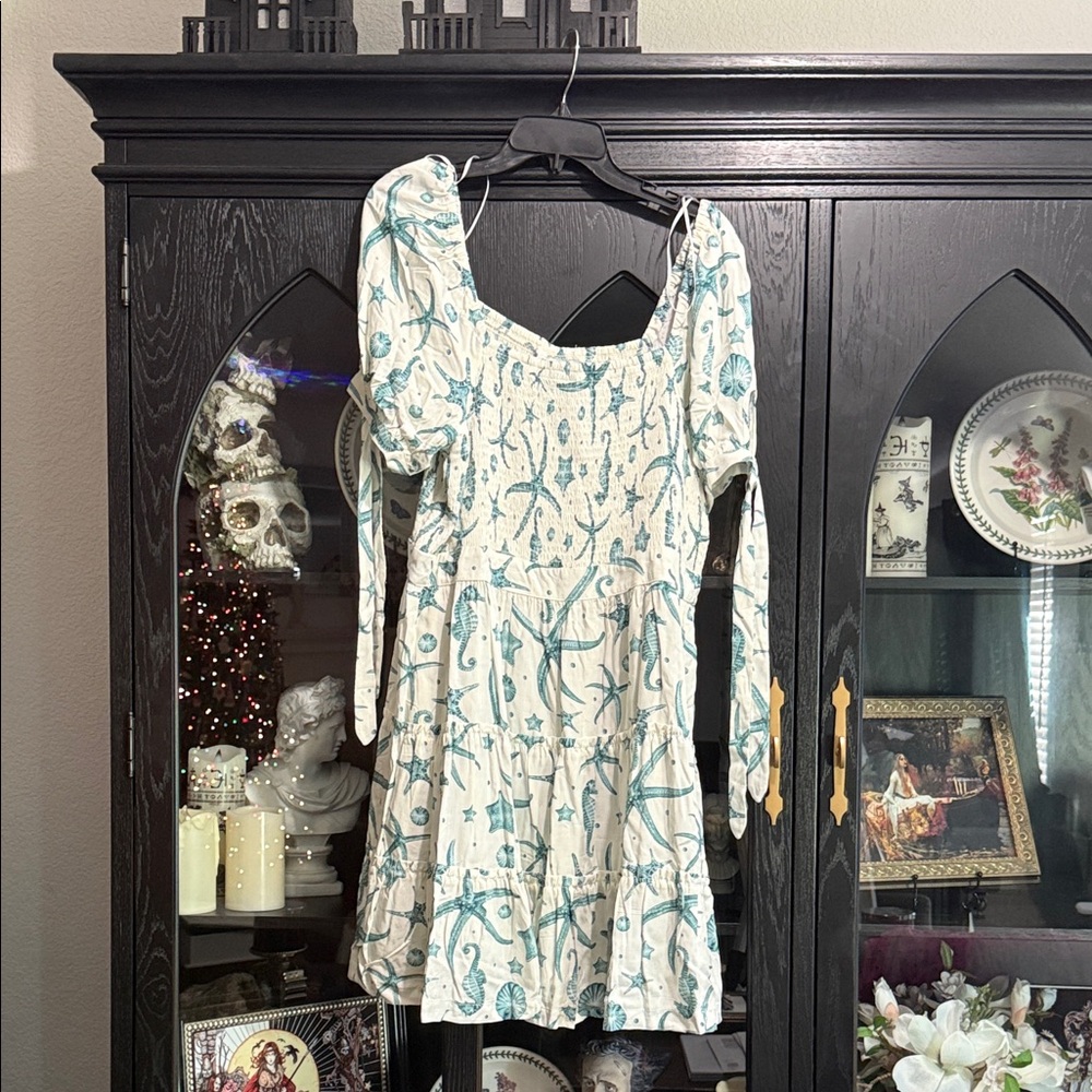 Floral Long Sleeve Dress - Cream and Blue